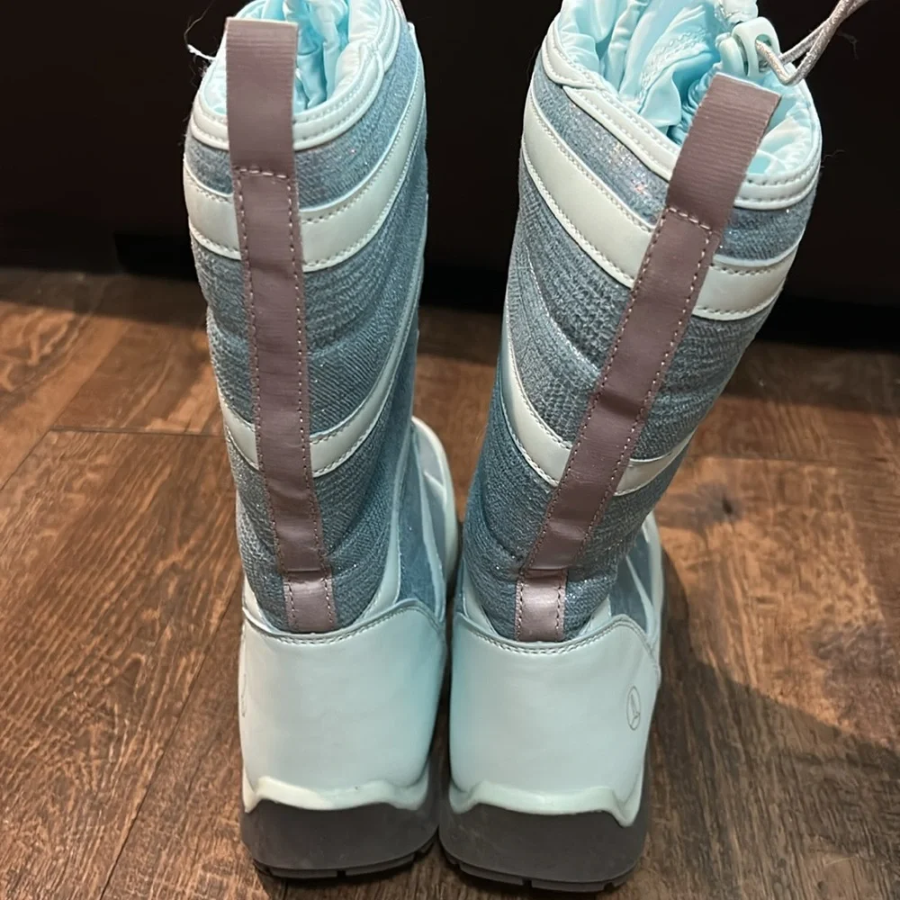 Lands End Kids Shoe Size 5 Teal Iridescent Snowflake Tall Insulated Winter Boots